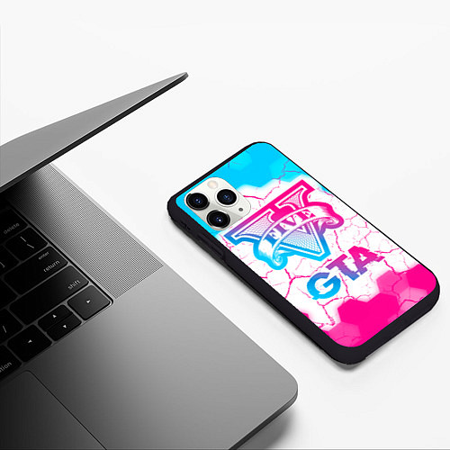 Чехол iPhone 11 Pro матовый GTA Neon Gradient / 3D-Черный – фото 3