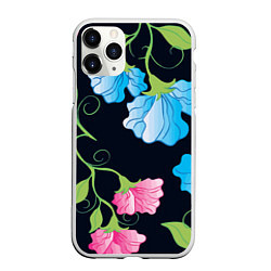 Чехол iPhone 11 Pro матовый Яркие удивительные цветы в летней ночи, цвет: 3D-белый