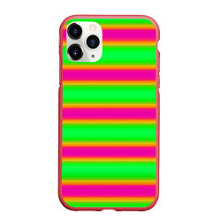 Чехол iPhone 11 Pro матовый Зелено-малиновые мягкие размытые полосы, цвет: 3D-красный