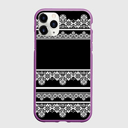 Чехол iPhone 11 Pro матовый Белое кружево на черном фоне lace, цвет: 3D-фиолетовый