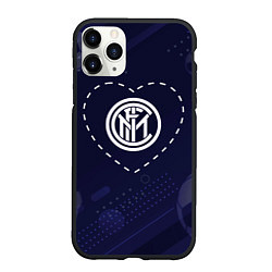 Чехол iPhone 11 Pro матовый Лого Inter в сердечке на фоне мячей, цвет: 3D-черный