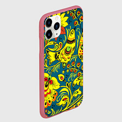 Чехол iPhone 11 Pro матовый Хохломская Роспись Две Птицы, цвет: 3D-малиновый — фото 2