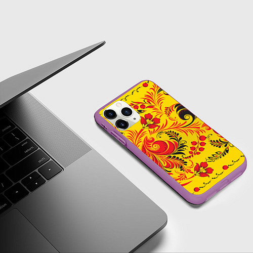 Чехол iPhone 11 Pro матовый Хохломская Роспись Цветы / 3D-Фиолетовый – фото 3