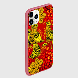 Чехол iPhone 11 Pro матовый Хохломская Роспись Две Птици На Красном Фоне, цвет: 3D-малиновый — фото 2