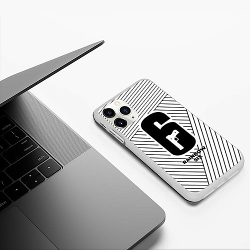 Чехол iPhone 11 Pro матовый Символ Rainbow Six на светлом фоне с полосами / 3D-Белый – фото 3