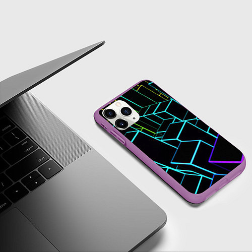 Чехол iPhone 11 Pro матовый Неоновый эквалайзер / 3D-Фиолетовый – фото 3