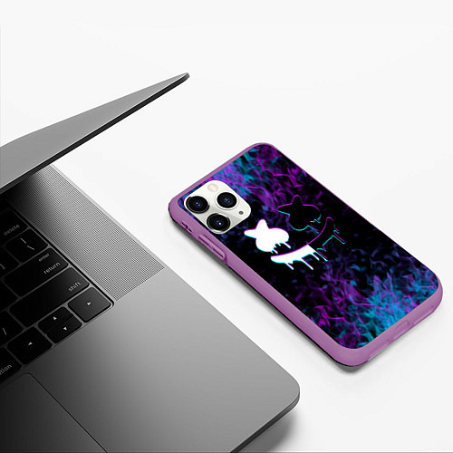 Чехол iPhone 11 Pro матовый Marshmello neon пламя / 3D-Фиолетовый – фото 3