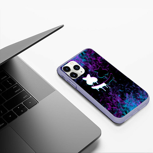 Чехол iPhone 11 Pro матовый Marshmello neon пламя / 3D-Светло-сиреневый – фото 3