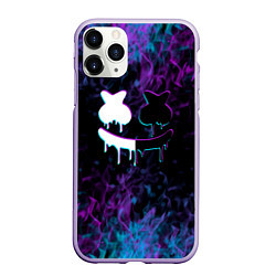 Чехол iPhone 11 Pro матовый Marshmello neon пламя, цвет: 3D-светло-сиреневый