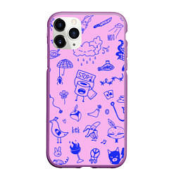 Чехол iPhone 11 Pro матовый Doodle different characters and elements, цвет: 3D-фиолетовый