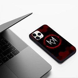 Чехол iPhone 11 Pro матовый Символ Watch Dogs и краска вокруг на темном фоне, цвет: 3D-черный — фото 2