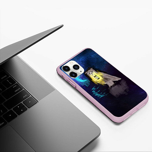 Чехол iPhone 11 Pro матовый Сова с фонарем на фоне ночи / 3D-Розовый – фото 3