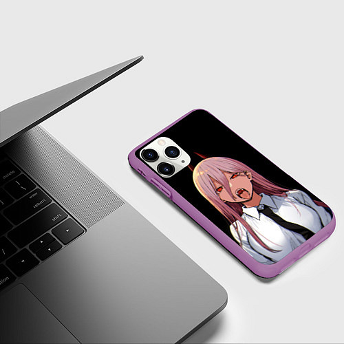 Чехол iPhone 11 Pro матовый ПАУЭР ИЗ ЧЕЛОВЕК БЕНЗОПИЛА Chainsaw man аниме / 3D-Фиолетовый – фото 3