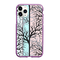 Чехол iPhone 11 Pro матовый Абстрактный узор tree branches, цвет: 3D-фиолетовый