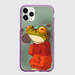 Чехол iPhone 11 Pro матовый Лягуха с мафоном, цвет: 3D-фиолетовый