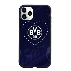 Чехол iPhone 11 Pro матовый Лого Borussia в сердечке на фоне мячей, цвет: 3D-черный