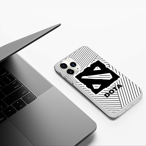 Чехол iPhone 11 Pro матовый Символ Dota на светлом фоне с полосами / 3D-Белый – фото 3