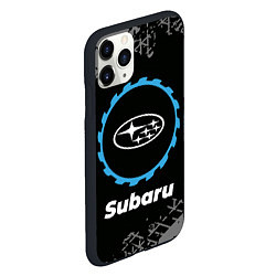 Чехол iPhone 11 Pro матовый Subaru в стиле Top Gear со следами шин на фоне, цвет: 3D-черный — фото 2