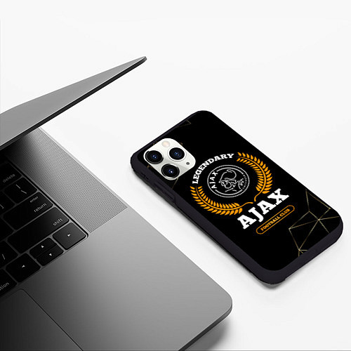 Чехол iPhone 11 Pro матовый Лого Ajax и надпись Legendary Football Club на тем / 3D-Черный – фото 3