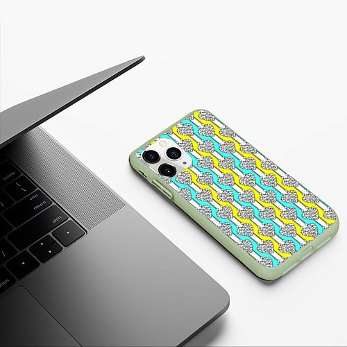 Чехол iPhone 11 Pro матовый Striped multicolored pattern with hearts / 3D-Салатовый – фото 3