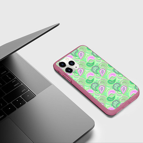 Чехол iPhone 11 Pro матовый Turkish cucumber green background / 3D-Малиновый – фото 3