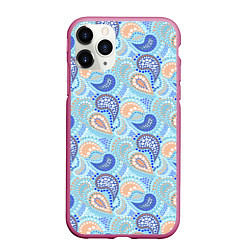 Чехол iPhone 11 Pro матовый Турецкий огурец Turkish cucumber blue pattern, цвет: 3D-малиновый