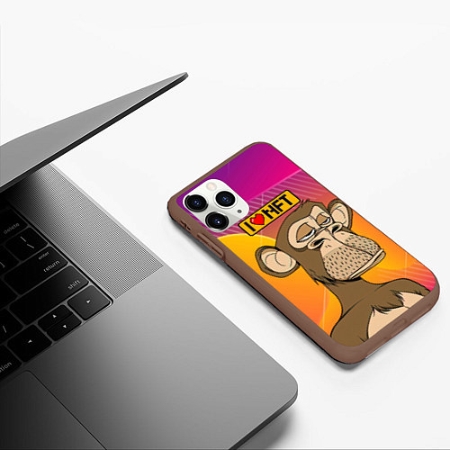 Чехол iPhone 11 Pro матовый Ape coin i love NFT / 3D-Коричневый – фото 3