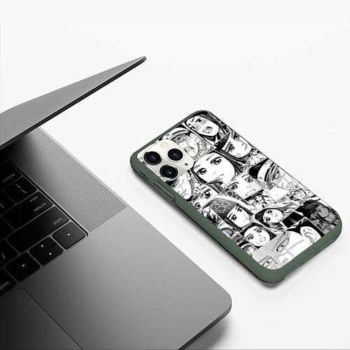 Чехол iPhone 11 Pro матовый Золотое божество паттерн / 3D-Темно-зеленый – фото 3