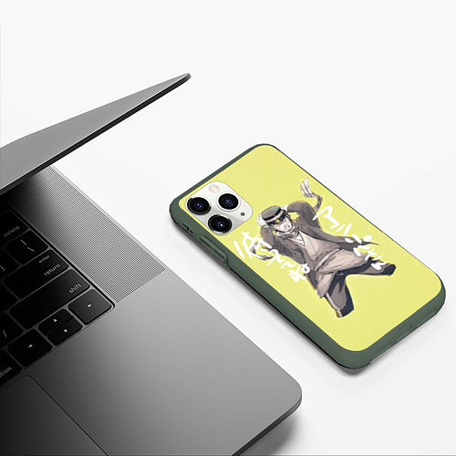 Чехол iPhone 11 Pro матовый Саити арт Золотое божество / 3D-Темно-зеленый – фото 3