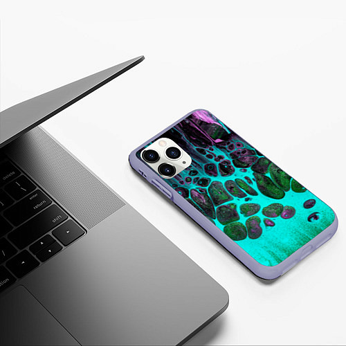 Чехол iPhone 11 Pro матовый Неоновый песок и камни - Голубой / 3D-Светло-сиреневый – фото 3