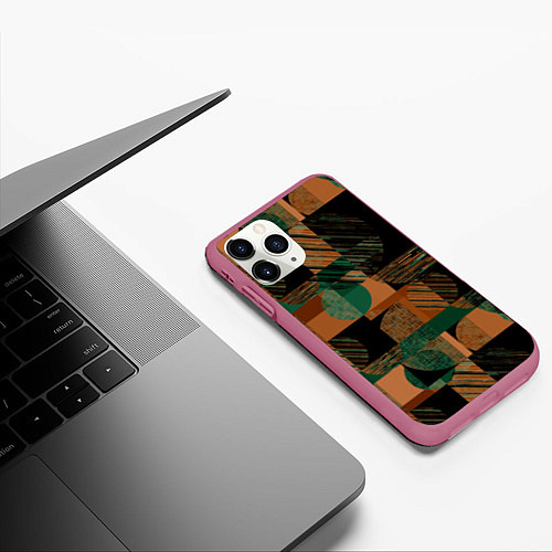 Чехол iPhone 11 Pro матовый Текстурированный абстрактный, геометрический принт / 3D-Малиновый – фото 3