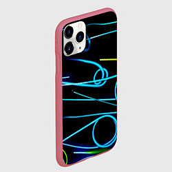 Чехол iPhone 11 Pro матовый Неоновые линии во тьме - Голубой, цвет: 3D-малиновый — фото 2