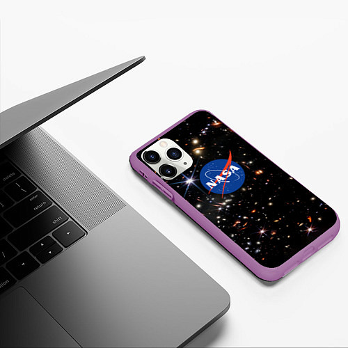 Чехол iPhone 11 Pro матовый Самое четкое изображение ранней Вселенной NASA Лог / 3D-Фиолетовый – фото 3