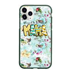 Чехол iPhone 11 Pro матовый Мама - буквы в полосочку, цвет: 3D-темно-зеленый