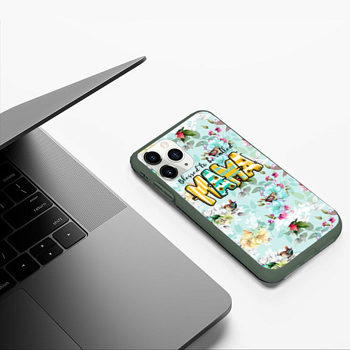 Чехол iPhone 11 Pro матовый Мама - буквы в полосочку / 3D-Темно-зеленый – фото 3