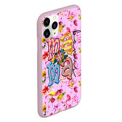 Чехол iPhone 11 Pro матовый Слово МАМА в цветочках, цвет: 3D-розовый — фото 2