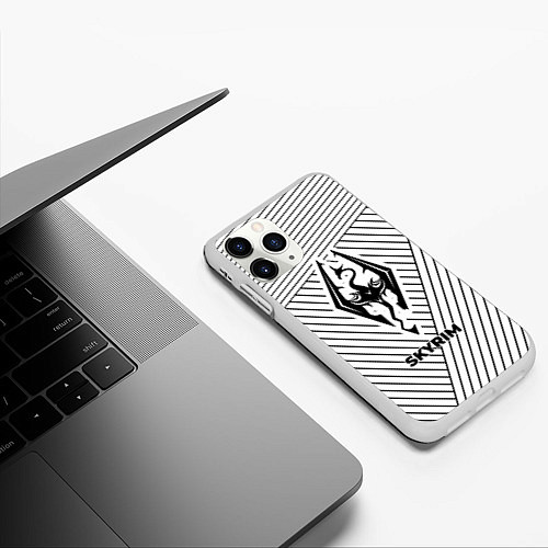Чехол iPhone 11 Pro матовый Символ Skyrim на светлом фоне с полосами / 3D-Белый – фото 3