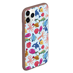 Чехол iPhone 11 Pro матовый Паттерн из морских жителей Лето, цвет: 3D-коричневый — фото 2