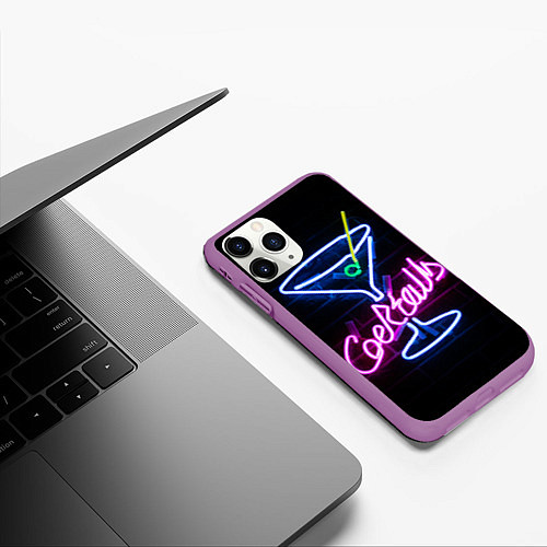 Чехол iPhone 11 Pro матовый Неоновый коктейль - Розовый / 3D-Фиолетовый – фото 3