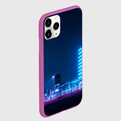 Чехол iPhone 11 Pro матовый Неоновый ночной город - Светло-синий, цвет: 3D-фиолетовый — фото 2