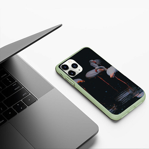 Чехол iPhone 11 Pro матовый Фламинго - вода / 3D-Салатовый – фото 3