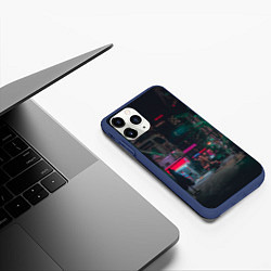 Чехол iPhone 11 Pro матовый Неоновый мрачный город - Тёмно-зелёный, цвет: 3D-тёмно-синий — фото 2