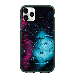 Чехол iPhone 11 Pro матовый Неоновые сюрреалистичные капли - Розовый и голубой, цвет: 3D-темно-зеленый