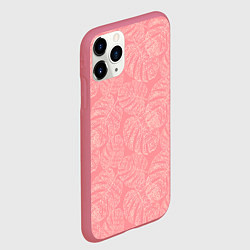 Чехол iPhone 11 Pro матовый Бежевые листья монстеры на розовом, цвет: 3D-малиновый — фото 2