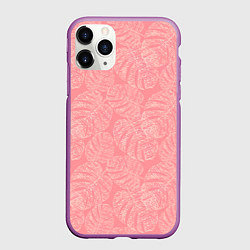 Чехол iPhone 11 Pro матовый Бежевые листья монстеры на розовом, цвет: 3D-фиолетовый