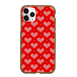 Чехол iPhone 11 Pro матовый Вязаные Сердечки, цвет: 3D-коричневый