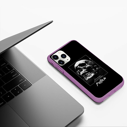 Чехол iPhone 11 Pro матовый Skull with inscriptions / 3D-Фиолетовый – фото 3