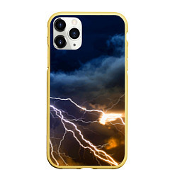 Чехол iPhone 11 Pro матовый Разряд молнии в грозовом небе, цвет: 3D-желтый