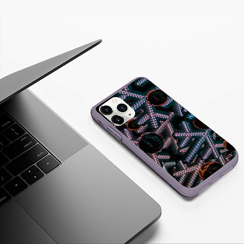 Чехол iPhone 11 Pro матовый Абстрактные металлические фигуры - Сиреневый / 3D-Серый – фото 3