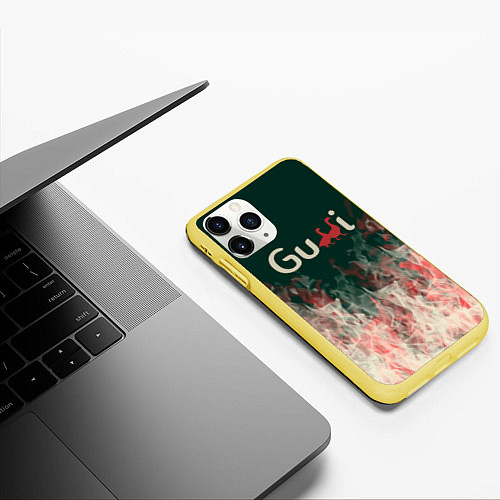 Чехол iPhone 11 Pro матовый Gucci - огонь / 3D-Желтый – фото 3